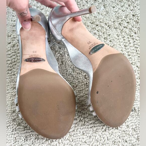 Sarah Flint Perfect Sandal heel Metallic Silver Nappa 39 or 8/8.5 wedding formal - Picture 8 of 11